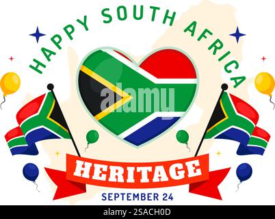 Happy Heritage Day Südafrika Vektor-Illustration für den 24. September mit einer wehenden Flagge, die afrikanische Kultur und Traditionen auf einem flachen Hintergrund ehrt Stock Vektor