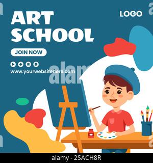 Kunst Schule Social Media Illustration Flat Cartoon Hand Gezeichnete Vorlagen Hintergrund Stock Vektor