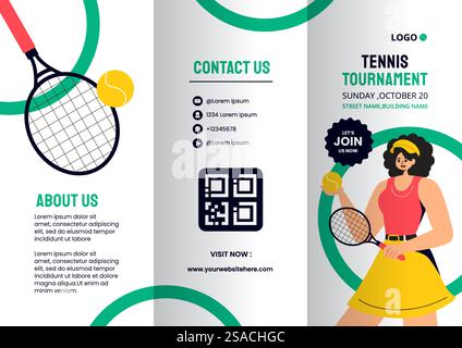 Tennisspieler Sport Social Media Broschüre Cartoon Hand Gezeichnete Vorlagen Hintergrund Illustration Stock Vektor