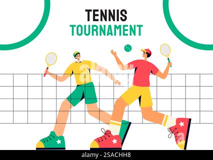 Tennis Spieler Sport Social Media Illustration Flat Cartoon Hand Gezeichnet Vorlagen Hintergrund Stock Vektor