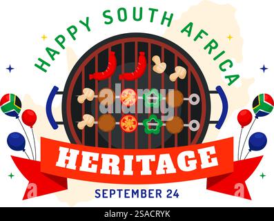 Happy Heritage Day Südafrika Vektor-Illustration für den 24. September mit einer wehenden Flagge, die afrikanische Kultur und Traditionen auf einem flachen Hintergrund ehrt Stock Vektor