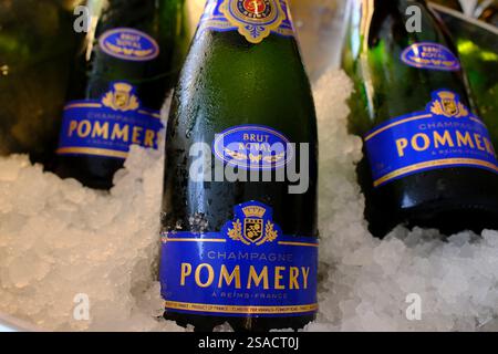 Flaschen französischer Champagner in Eis. Paris. Frankreich. Stockfoto