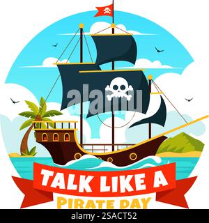 International Talk like a Pirate Day Vector Illustration mit niedlichen Pirate Cartoon Charakteren und dekorativen Elementen im flachen Stil Cartoon Hintergrund Stock Vektor