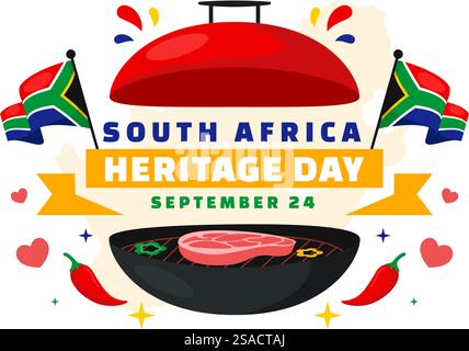Happy Heritage Day Südafrika Vektor-Illustration für den 24. September mit einer wehenden Flagge, die afrikanische Kultur und Traditionen auf einem flachen Hintergrund ehrt Stock Vektor