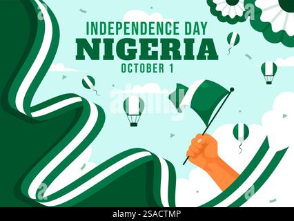 Happy Nigeria Unabhängigkeitstag Vektor Illustration am 1. Oktober mit schwenkender Flagge und den Kämpfern in National Holiday Flat Cartoon Hintergrund Design Stock Vektor