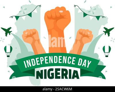 Happy Nigeria Unabhängigkeitstag Vektor Illustration am 1. Oktober mit schwenkender Flagge und den Kämpfern in National Holiday Flat Cartoon Hintergrund Design Stock Vektor