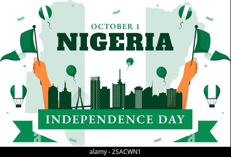 Happy Nigeria Unabhängigkeitstag Vektor Illustration am 1. Oktober mit schwenkender Flagge und den Kämpfern in National Holiday Flat Cartoon Hintergrund Design Stock Vektor