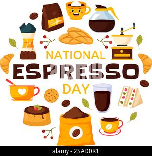 National Espresso Day Celebration Vektor Illustration am 23. November mit einer Kaffeetasse und Bohnen in einem flachen Stil Cartoon Hintergrund Stock Vektor