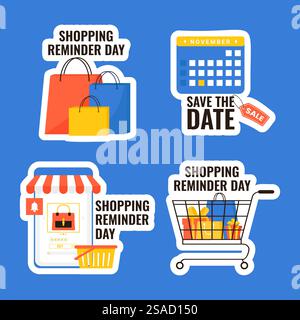 Shopping Reminder Day Label Flat Cartoon Hand Gezeichnete Vorlagen Hintergrund Illustration Stock Vektor