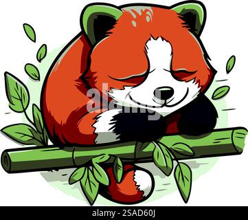 Niedlicher roter Panda, der auf einem Ast schläft. Vektorabbildung. Stock Vektor