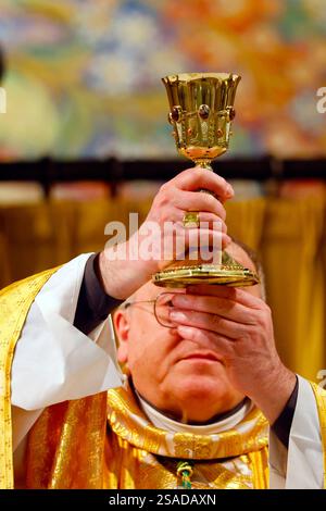 Basilika der Besichtigung. Katholische Messe. Eucharistiefeier. Bischof Yves le Saux. Annecy. Frankreich. Stockfoto