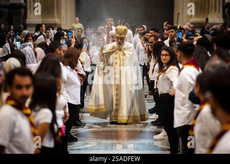 Rom Sonntag, 14. Mai 2023: Leiter der koptischen Kirche Alexandria Tawadros II. Feiert eine Messe in der Basilika St. Johannes Lateran in Rom. Stockfoto