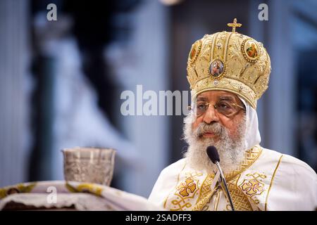 Rom Sonntag, 14. Mai 2023: Leiter der koptischen Kirche Alexandria Tawadros II. Feiert eine Messe in der Basilika St. Johannes Lateran in Rom. Stockfoto