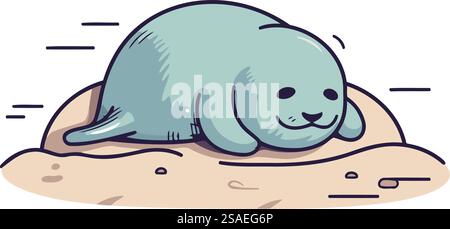 Seehunde schlafend auf dem Sand. Vektorillustration im Cartoon-Stil. Stock Vektor