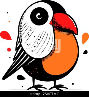 Hand gezeichnete abstrakte grafische Illustration des Vektors mit nettem kleinen Bullfink Vogel isoliert auf weißem Hintergrund Stock Vektor