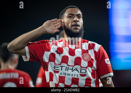 Girona, Spanien. Januar 2025. Arnaut Danjuma (Girona FC) feiert am 29. Januar 2025 bei einem Spiel der UEFA Champions League zwischen Girona FC und Arsenal FC im Estadi Municipal de Montilivi in Girona, Spanien. Foto: Felipe Mondino/SIPA USA Credit: SIPA USA/Alamy Live News Stockfoto