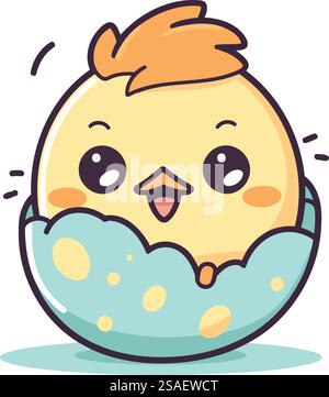 Süßes Küken aus einem Ei geschlüpft. Vektor-Illustration im Cartoon-Stil. Stock Vektor