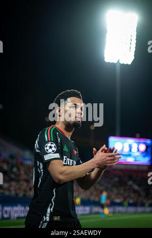 Girona, Spanien. Januar 2025. Ethan Nwaneri (Arsenal FC) gibt während eines Spiels der UEFA Champions League zwischen Girona FC und Arsenal FC am 29. Januar 2025 im Estadi Municipal de Montilivi in Girona, Spanien, Gesten. Foto: Felipe Mondino/SIPA USA Credit: SIPA USA/Alamy Live News Stockfoto