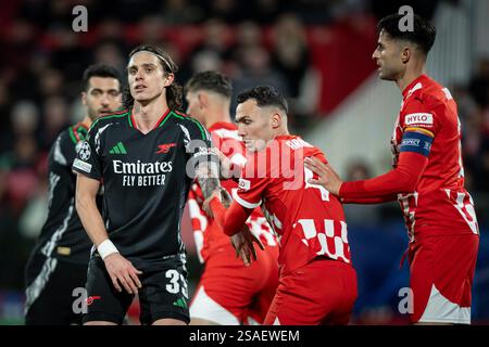 Girona, Spanien. Januar 2025. Riccardo Calafiori (Arsenal FC) in einem Spiel der UEFA Champions League zwischen Girona FC und Arsenal FC im Estadi Municipal de Montilivi in Girona, Spanien, am 29. Januar 2025. Foto: Felipe Mondino/SIPA USA Credit: SIPA USA/Alamy Live News Stockfoto