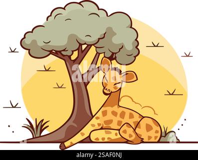 Giraffe und Baum Karikatur Icon Vektor Illustration Grafikdesign Vektor Illustration Grafikdesign Stock Vektor