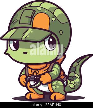 Niedliche Zeichentrickschlange in einem Militärhelm. Vektorillustration isoliert auf weißem Hintergrund. Stock Vektor