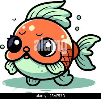 Niedliche Zeichentrickfigur mit Goldfischen. Vektorillustration isoliert auf weißem Hintergrund. Stock Vektor