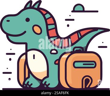 Niedlicher Dinosaurier mit flacher Linie im Koffer. Vektorabbildung. eps 10. Stock Vektor