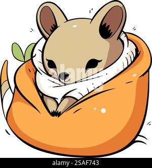 Illustration eines niedlichen kleinen Hamsters, der in einem Beutel schläft Stock Vektor