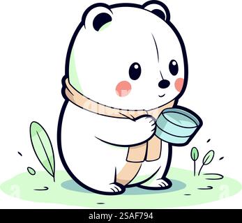 Süßer Eisbär, der eine Tasse Kaffee hält. Vektorabbildung. Stock Vektor