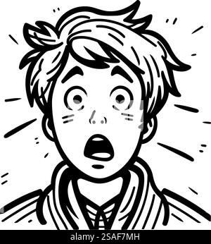 Überraschte Jungen schwarz-weiße Vektor-Illustration im Umrissstil Stock Vektor