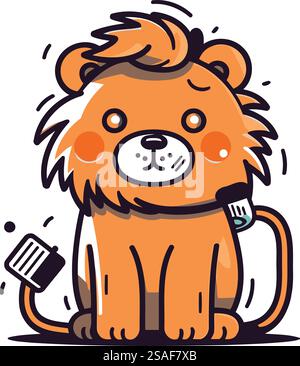 Niedlicher Cartoon-Löwe mit Zahnbürste und Zahnpasta. Vektorabbildung. Stock Vektor