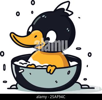 Ente in einer Schüssel Reis. Illustration des Kritzelvektors Stock Vektor