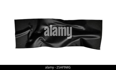 Schwarzer Bau-Scotch, glänzender Klebestreifen von Schreibpapier-Klebeband, selbstklebendes Klebeband isoliert auf weißem Hintergrund. Banner mit Kopierbereich. Stockfoto