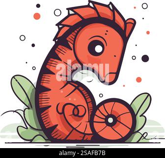 Vektor-Illustration des lustigen Zeichentrickers Seepferd. Bunte kindliche Zeichnung. Stock Vektor