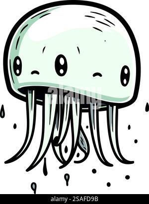 Niedliche Comic Quallen. Vektorillustration im Doodle-Stil. Stock Vektor