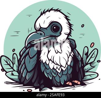 Vektor-Illustration eines Geiers, der auf dem Boden sitzt. Tattoo-Design Stock Vektor