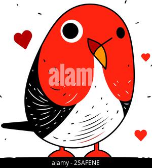 Süßer roter Vogel verliebt. Valentinskarte. Vektorabbildung. Stock Vektor