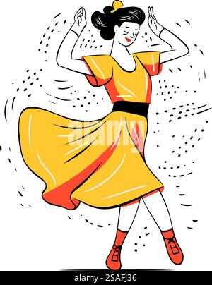 Flamenco-Tänzerin in gelbem Kleid. Vektorabbildung. Stock Vektor