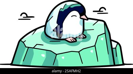 Süßer Pinguin auf dem Eisberg. Vektorillustration im Cartoon-Stil. Stock Vektor