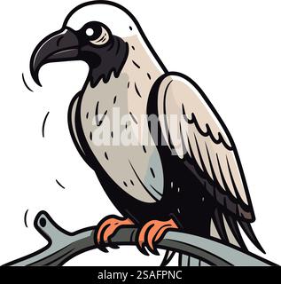 Vektor-Illustration eines Geiers, der auf einem Ast sitzt. Wilder Vogel. Stock Vektor