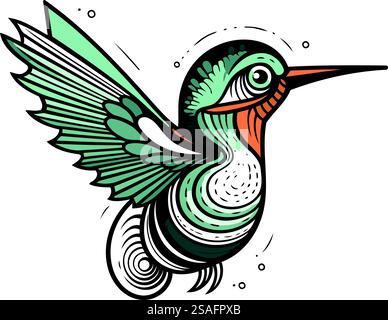 Vektorbild eines Kolibri auf weißem Hintergrund. Handgezeichnete Vektorgrafik. Stock Vektor