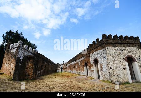Die Ruinen des Fasil Ghebbi (königliche Gehege) in Gondar, Äthiopien. Stockfoto