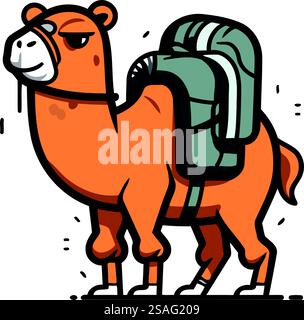 Kamel mit Rucksack. Vektorillustration eines Kamels mit Rucksack. Stock Vektor