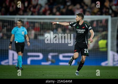 Girona, Spanien. Januar 2025. Jorginho (Arsenal FC) feiert am 29. Januar 2025 im Estadi Municipal de Montilivi in Girona, Spanien, ein Spiel der UEFA Champions League zwischen Girona FC und Arsenal FC. Foto von Felipe Mondino Credit: Unabhängige Fotoagentur/Alamy Live News Stockfoto
