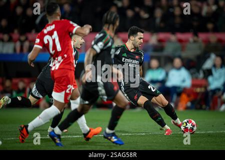 Girona, Spanien. Januar 2025. Mikel Merino (Arsenal FC) kontrolliert den Ball bei einem Spiel der UEFA Champions League zwischen Girona FC und Arsenal FC am 29. Januar 2025 im Estadi Municipal de Montilivi in Girona, Spanien. Foto von Felipe Mondino Credit: Unabhängige Fotoagentur/Alamy Live News Stockfoto