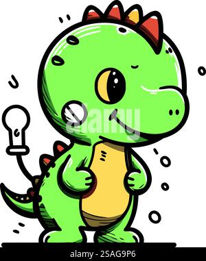 Niedliches Karikaturkrokodil mit Glühbirne. Vektorabbildung. Stock Vektor