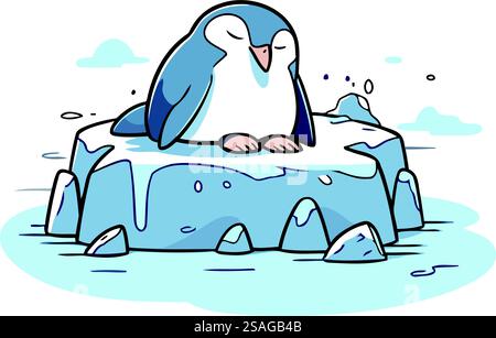 Pinguin sitzt auf Eis. Vektor-Illustration im Cartoon-Stil. Stock Vektor