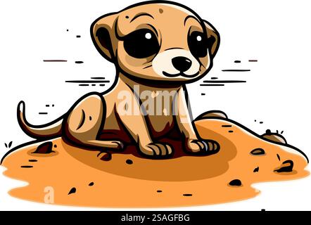 Niedliches Cartoon-Erdmännchen, das auf dem Sand sitzt. Vektorabbildung. Stock Vektor