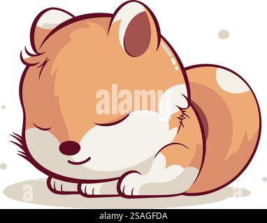 Niedlicher kleiner Hamster, der auf weißem Hintergrund schläft. Vektorabbildung. Stock Vektor