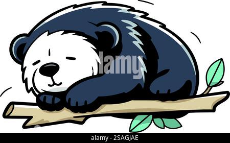 Illustration eines schlafenden Pandas auf einem Ast. Vektorabbildung. Stock Vektor